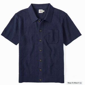 Flint and Tinder Textured Button‑Up Sweater Polo – M– Navy – New